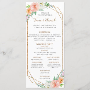 Geometri Watercolor Flowers Wedding Timeline Program