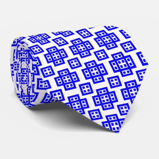 Geometric 030614 - Blue on White Tie (Rolled)