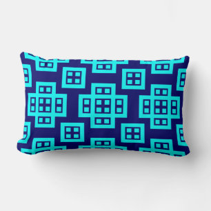 Geometric 030614 - Cyan on Deep Navy Lumbar Pillow