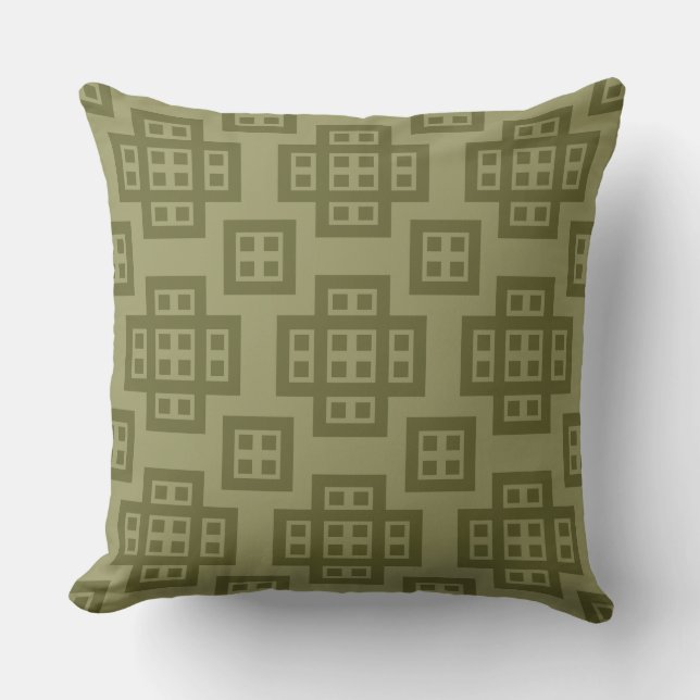 Geometric 030614 - Deep Olive on Khaki Throw Pillow (Front)