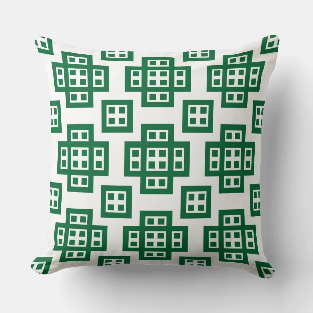 Geometric 030614 - Forest Green on White Throw Pillow (Front)