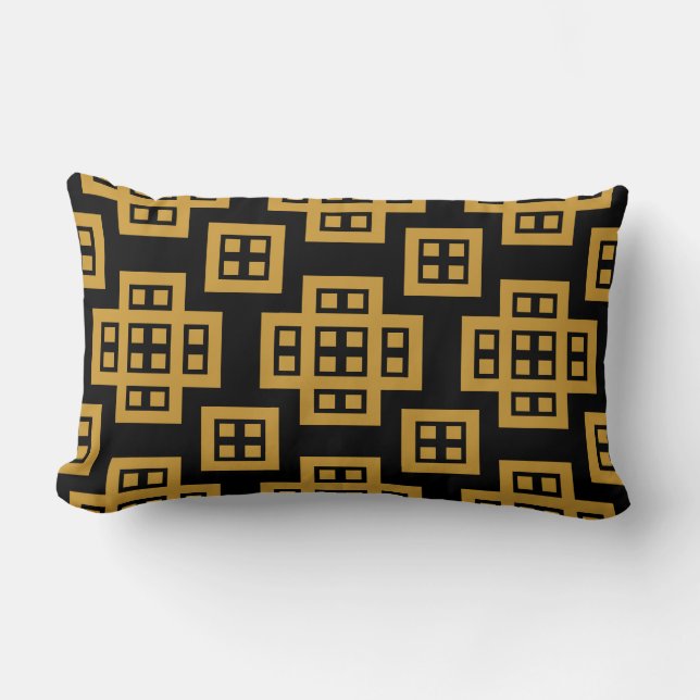 Geometric 030614 - Gold Brown on Black Lumbar Pillow (Front)