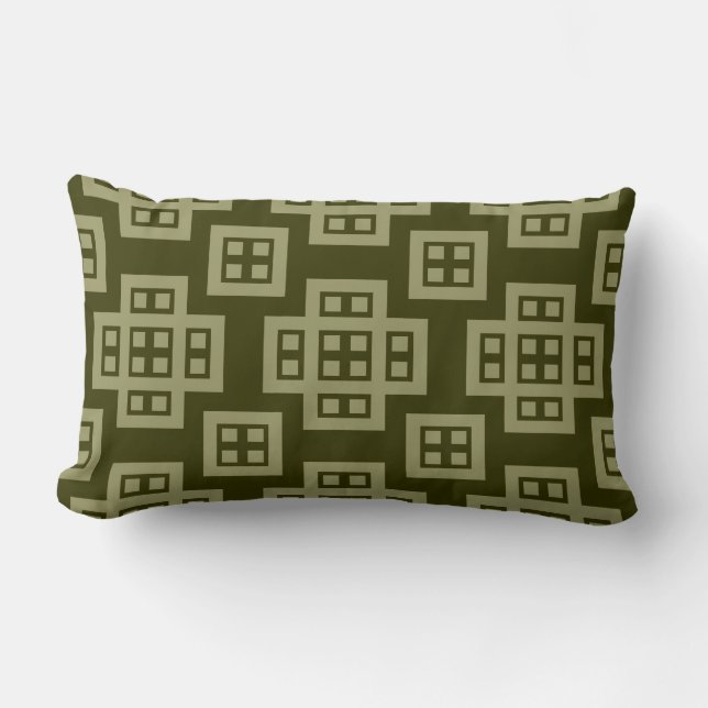 Geometric 030614 - Khaki on Dark Olive Lumbar Pillow (Front)