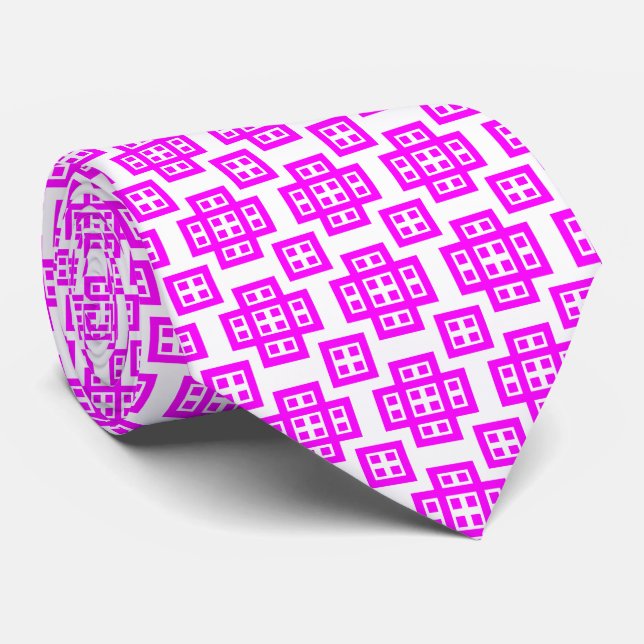 Geometric 030614 - Magenta on White Tie (Rolled)