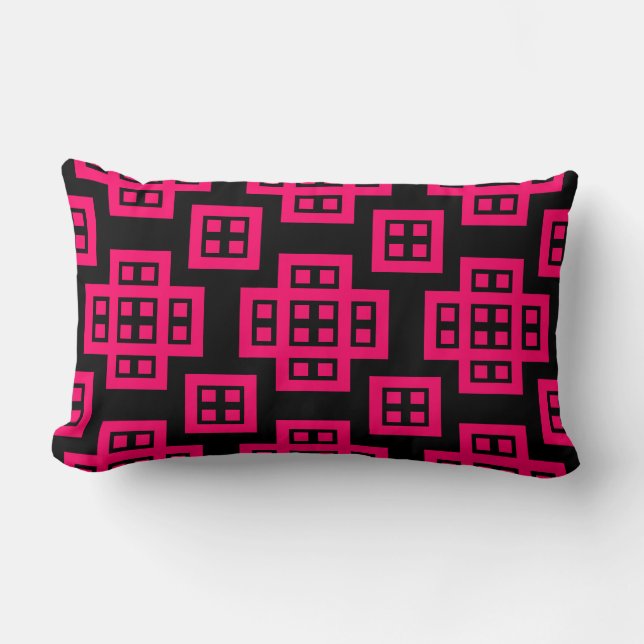 Geometric 030614 - Neon Red on Black Lumbar Pillow (Front)