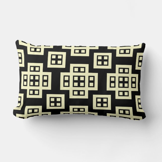Geometric 030614 - Pale Yellow on Black Lumbar Pillow (Front)