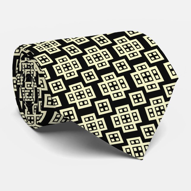 Geometric 030614 - Pale Yellow on Black Tie (Rolled)