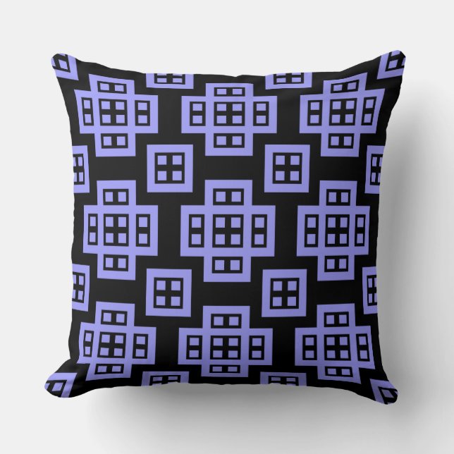 Geometric 030614 - Pastel Blue on Black Throw Pillow (Front)