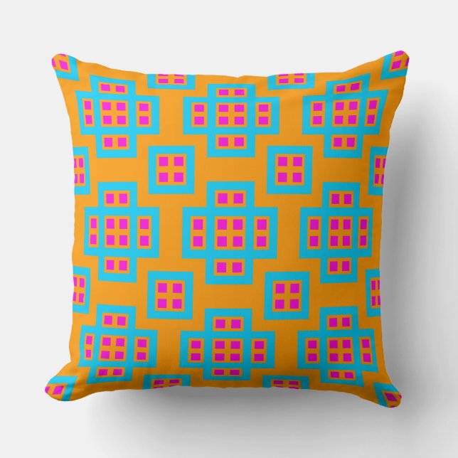 Geometric 030614 - Sky Blue and Magenta on Orange Throw Pillow (Front)