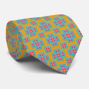 Geometric 030614 - Sky Blue and Magenta on Orange Tie