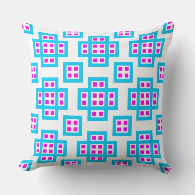 Geometric 030614 - Sky Blue and Magenta on White Throw Pillow (Front)