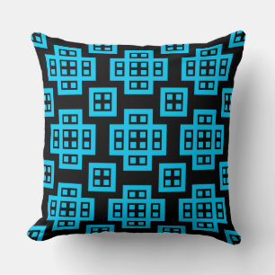 Geometric 030614 - Sky Blue on Black Throw Pillow