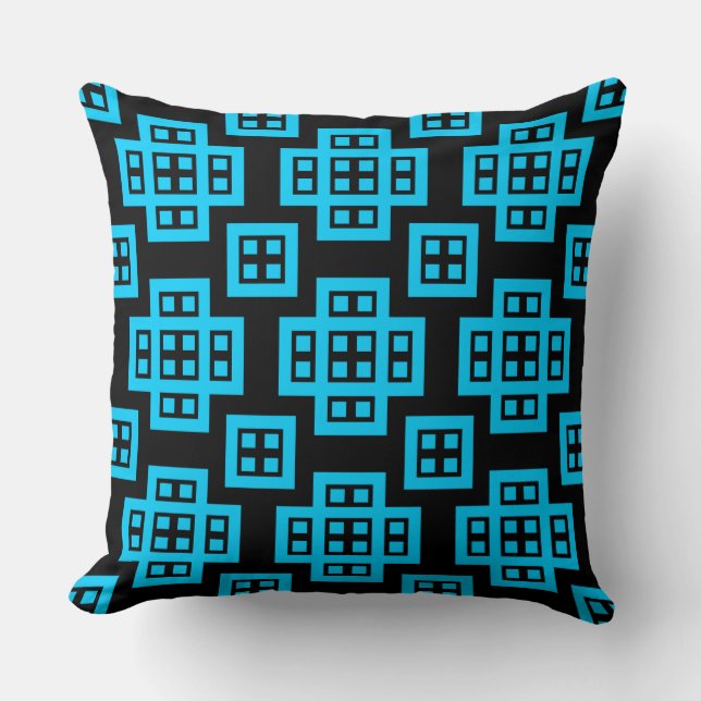 Geometric 030614 - Sky Blue on Black Throw Pillow (Front)