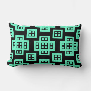 Geometric 030614 - Turquoise on Black Lumbar Pillow