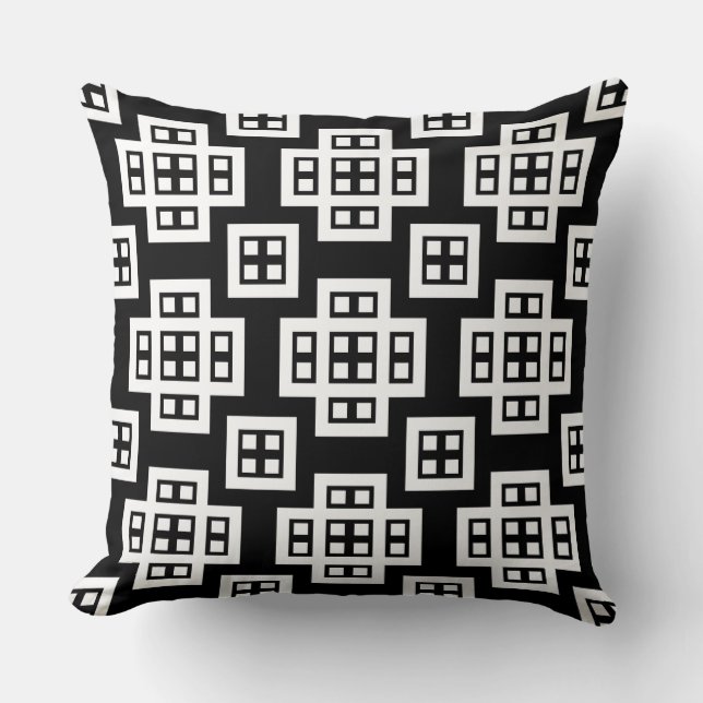 Geometric 030614 - White on Black Throw Pillow (Front)