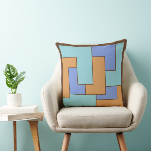 Geometric 1960s Calm Periwinkle Turquoise Camel Throw Pillow