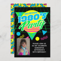 Geometric 1980s 80s 50th Photo Birthday Party
