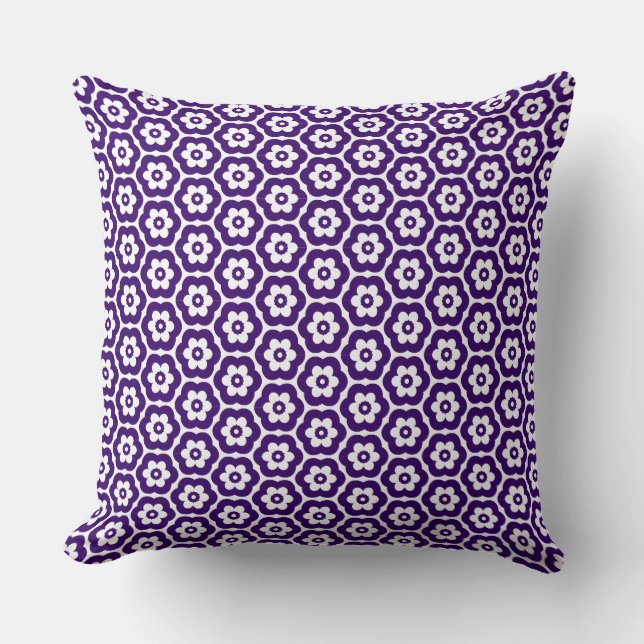 Geometric 280514 (03) - Deep Purple on White Throw Pillow (Front)
