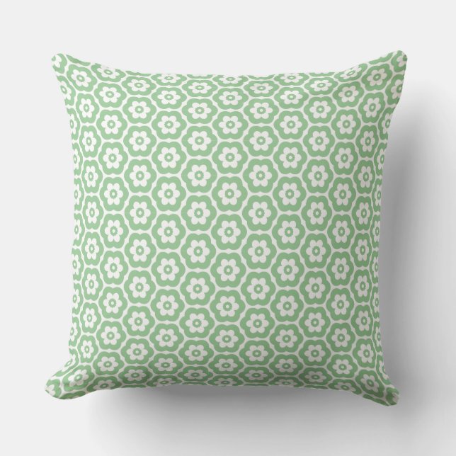 Geometric 280514 (03) - Faded Green on White Throw Pillow (Front)