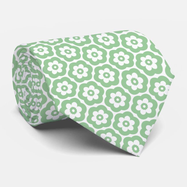 Geometric 280514 (03) - Faded Green on White Tie (Rolled)
