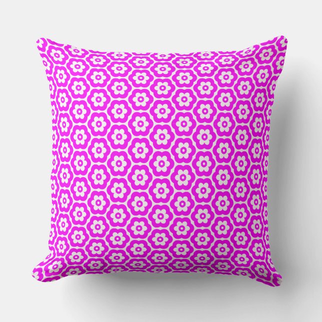 Geometric 280514 (03) - Magenta on White Throw Pillow (Front)