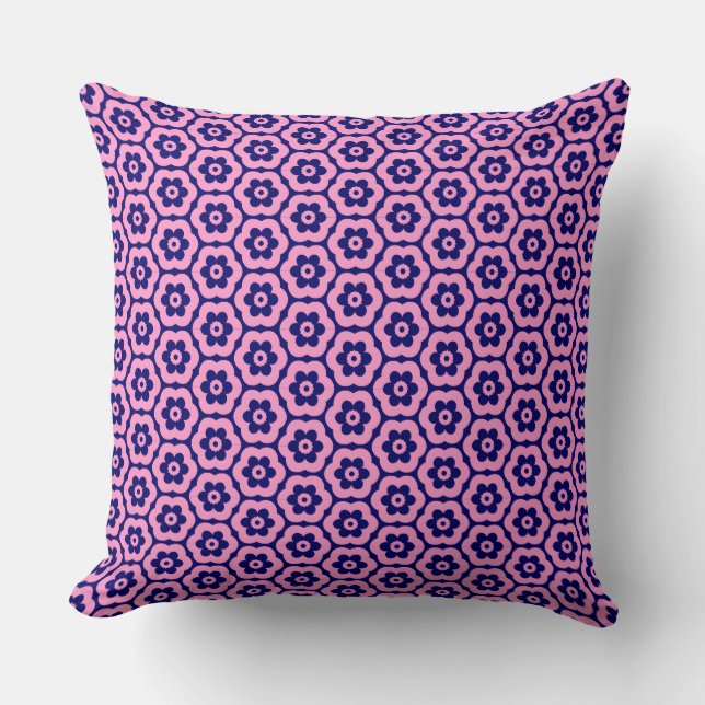 Geometric 280514 (03) - Pink on Deep Navy Throw Pillow (Front)