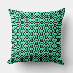 Geometric 280514 (03) - Turquoise on Black Throw Pillow