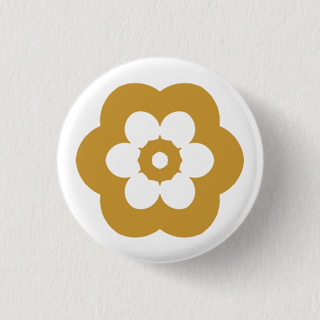 Geometric 290514 (3) - Gold Brown on White 1 Inch Round Button (Front)
