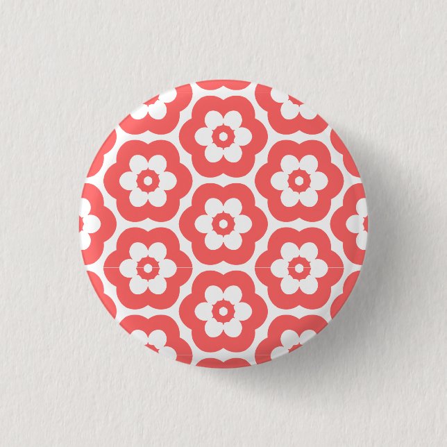 Geometric 290514 (3) - Tropical Pink on White 1 Inch Round Button (Front)