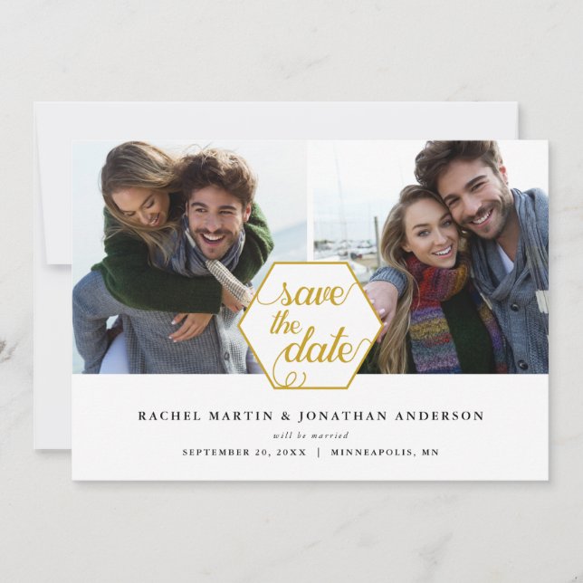 Geometric 2 Photo Collage Wedding Save the Date (Front)