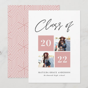 Geometric 2 photo typography pink girly graduation announcement