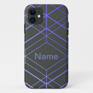 Geometric 3D Box Personalized Name Black and Blue iPhone 11 Case
