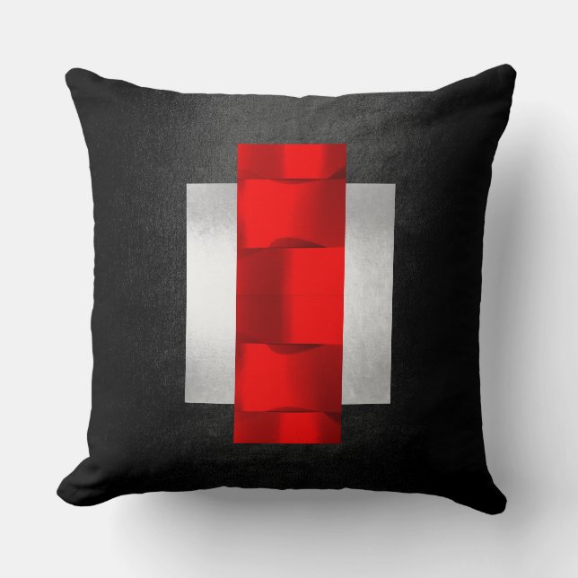 Geometric 3D Dimensional Red Black Grey Silver Throw Pillow (Front)