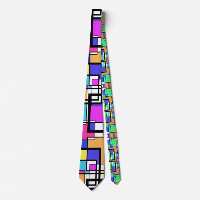 Geometric 80's Pink Green Shapes Pattern Tie (Front)