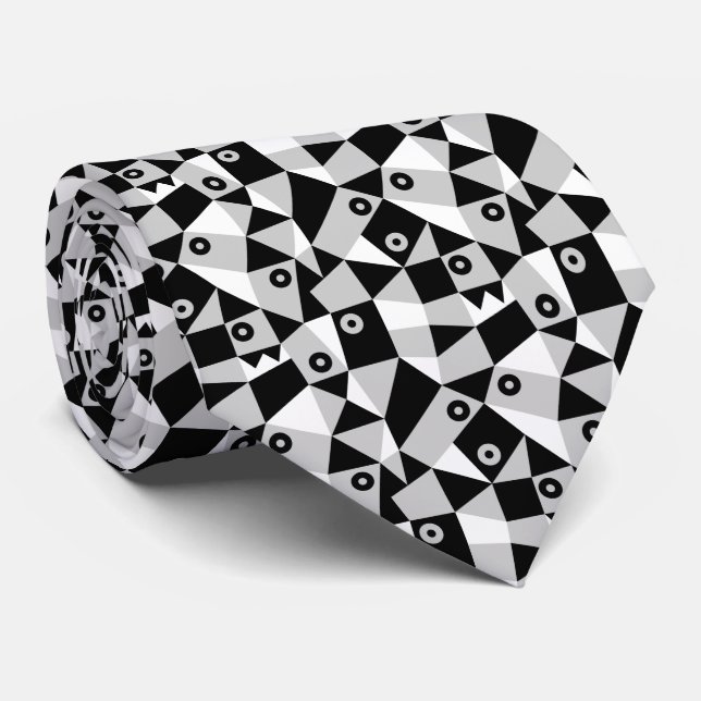 Geometric Abstract 030919 - Grey, Black and White Tie (Rolled)