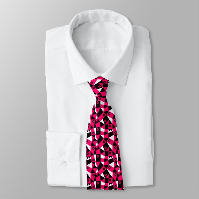Geometric Abstract 030919 - Neon Red Tie (Tied)