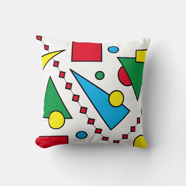 [Geometric Abstract #1] Bold Primary Colours Shape Throw Pillow (Front)