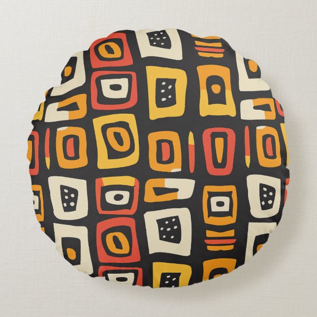 Geometric Abstract African Pattern Round Pillow (Front)