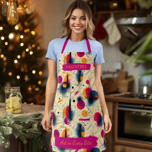 Geometric Abstract Art Apron with Custom Name (Creator Uploaded)