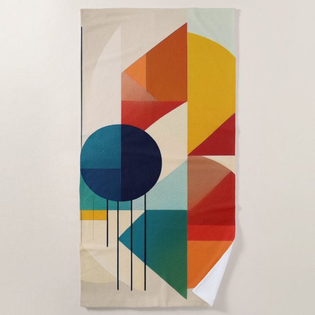 Geometric Abstract Art in Bauhaus Style Beach Towel (Front)