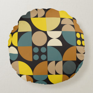 Geometric abstract artwork poster with colorful si round pillow