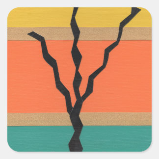 Geometric Abstract Black Cactus Silhouette Square Sticker