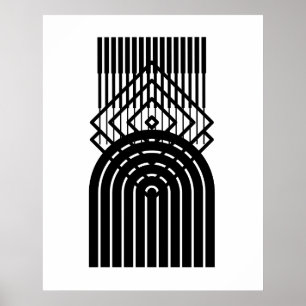 Geometric Abstract Black Mid Century Contemporary Poster