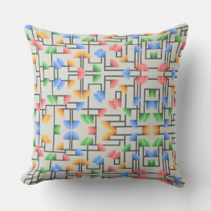 Geometric Abstract, Blue, Gold, Coral, Green Outdoor Pillow