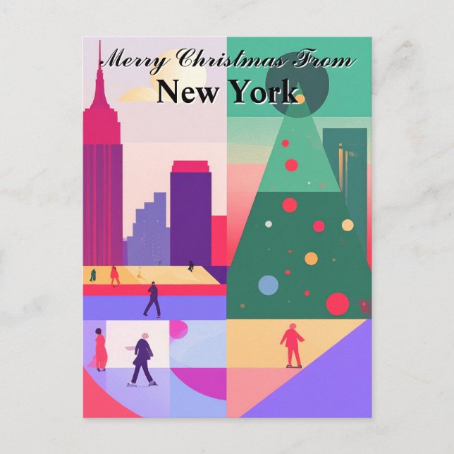 Geometric Abstract Christmas Greetings New York Postcard (Front)