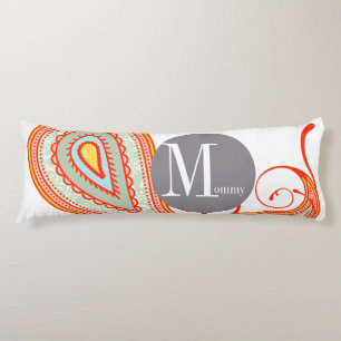 Geometric Abstract Circle Link Paisley Orange Mint Body Pillow