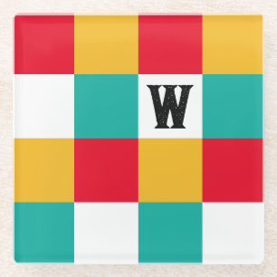 Geometric Abstract Colourful Personalized Monogram Glass Coaster