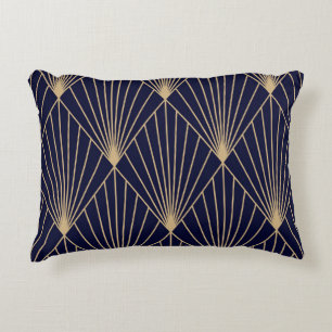 Geometric Abstract Dark Blue Gold Accent Pillow