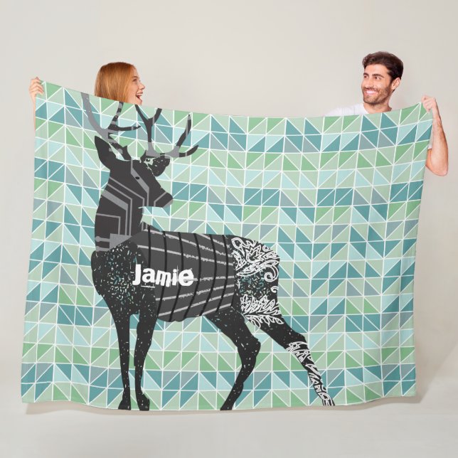 Geometric Abstract Deer Steam Punk Pattern Fleece (In Situ)