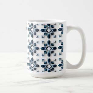 Geometric Abstract Design in Blue and White Coffee Mug
